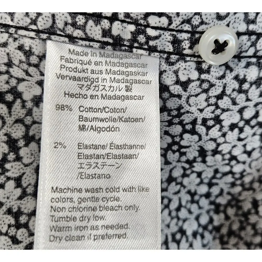 J CREW Men L Shirt Buttondown Classic Fit Floral Black White Long Slv Preppy 46